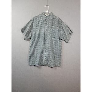 C & C 100% Silk Green Ditsy Floral SS Button Up Camp Shirt Pocket Men's XL